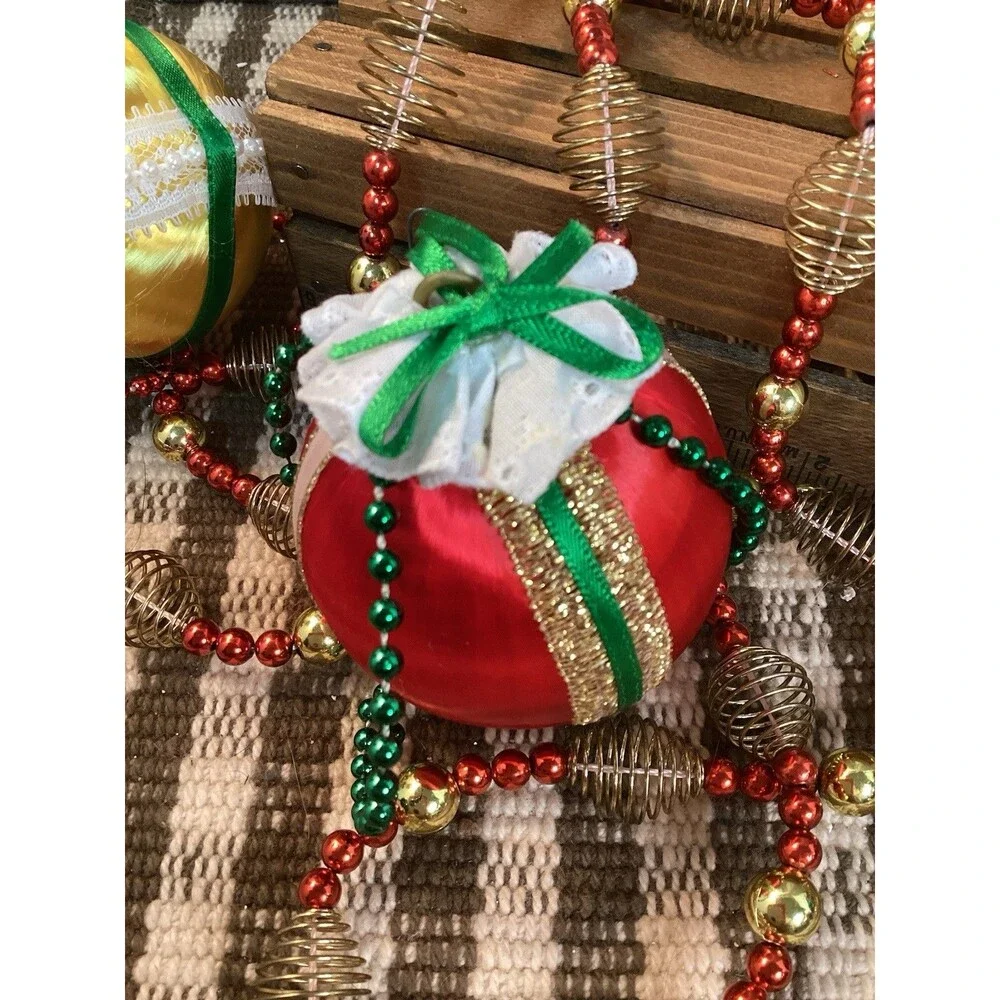 Satin & Lace Handmade Ball Christmas Tree Ornaments & Felt Diamond Shaped Decor